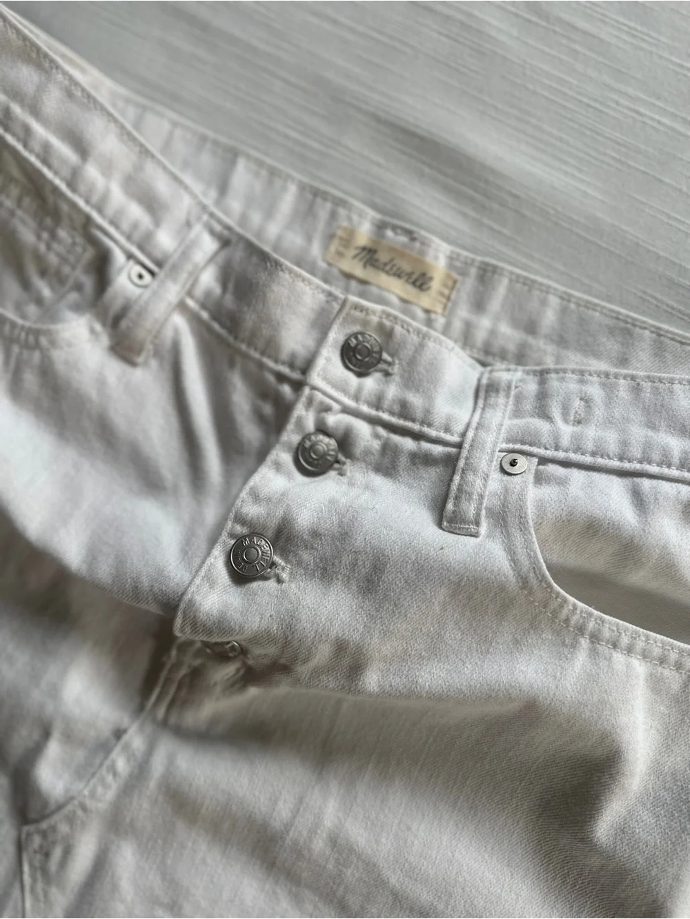 MADEWELL Button-Front White Denim Miniskirt | 30